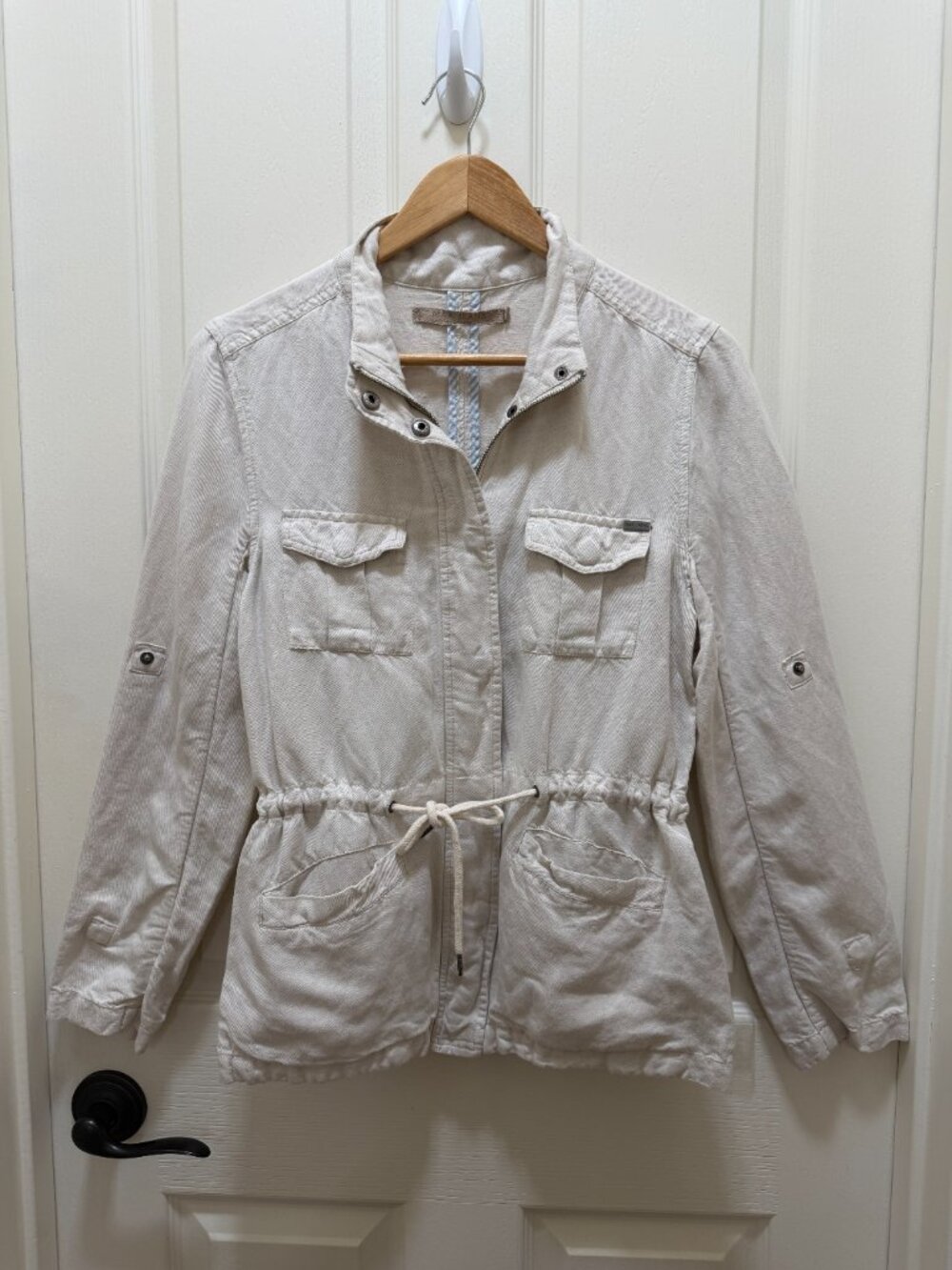 Max Jeans Women's Linen Blend Safari Utility Jacket Size S Oatmeal Color Coastal